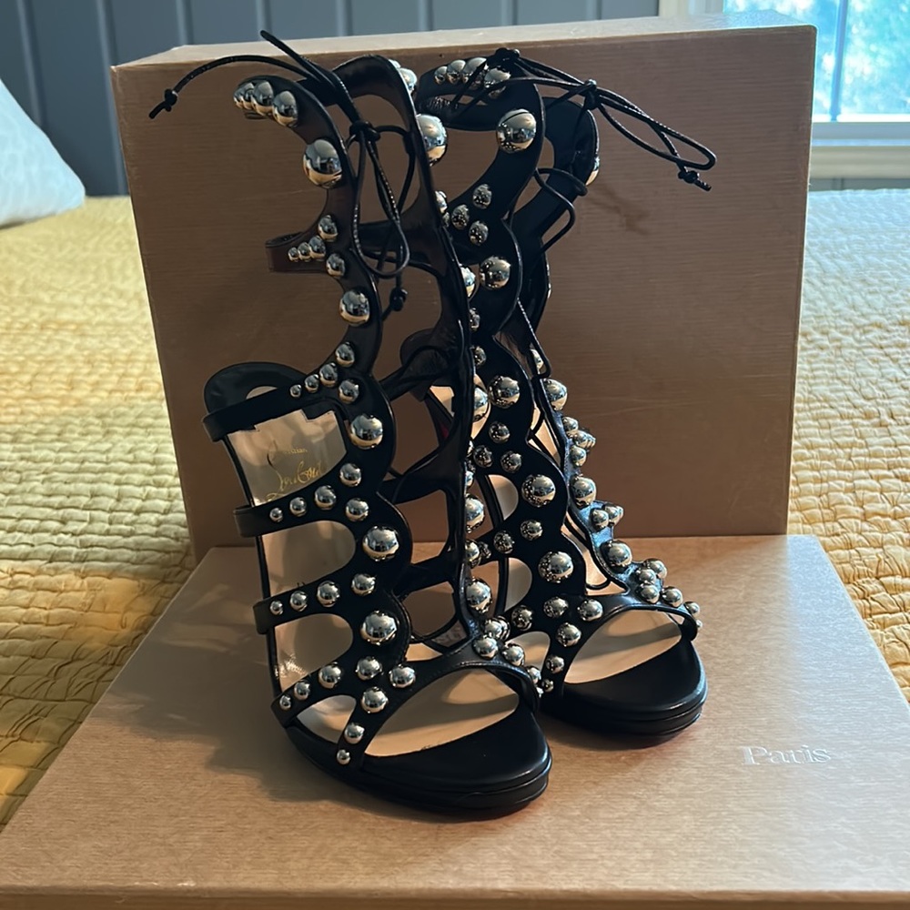 Christian Louboutin Amazoubille Studded Gladiator Heels.